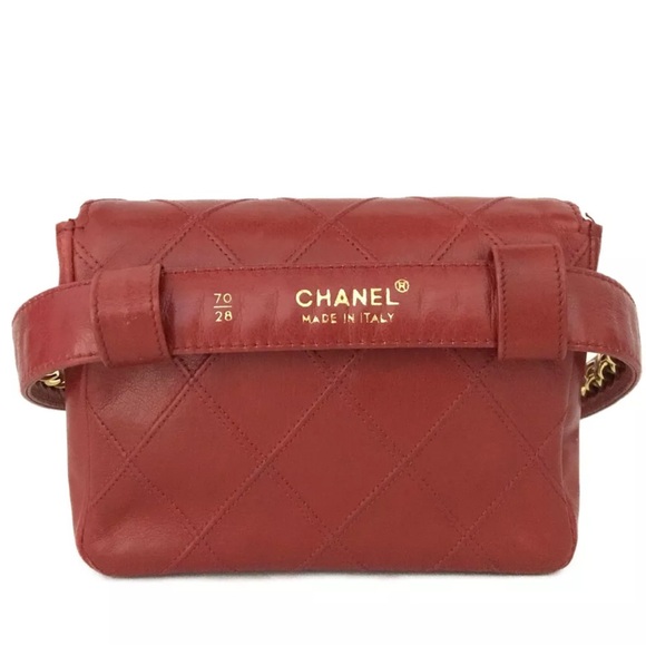 CHANEL Quilted Matelasse CC Logo Lambskin Waist Pouch Bum Bag Red Size 70 - Picture 4 of 11